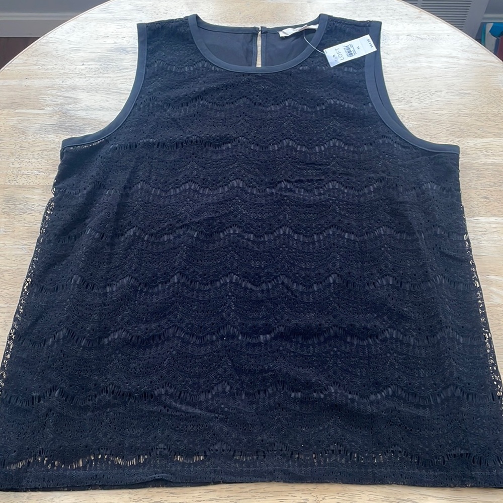 NWT LOFT Black Lush Velvet Lace Lined/shell Tank size XL